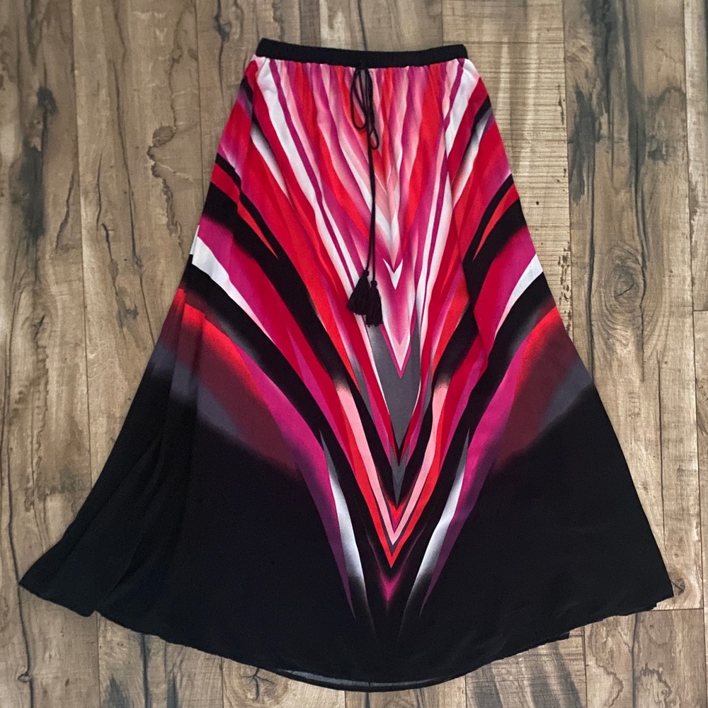 MAGIC Geometric Red/Pink/Black Full Maxi Skirt Size Medium